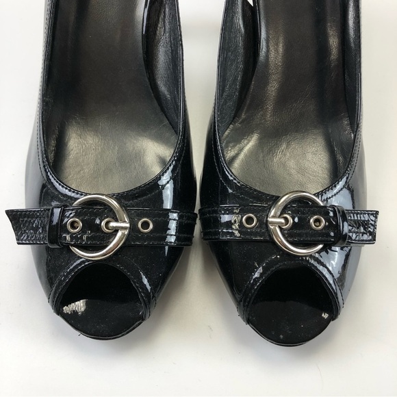 STUART Weitzman patent heels patent pumps with buckle and cutout detail Size 8.5 - Picture 5 of 11